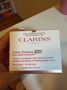Clarins Extra-Firming Nuit Night Cream Box - White & Rose Gold Accents